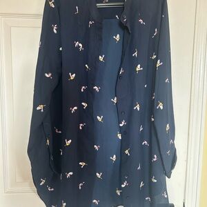 Women's Navy Button Down Shirt with Floral Print